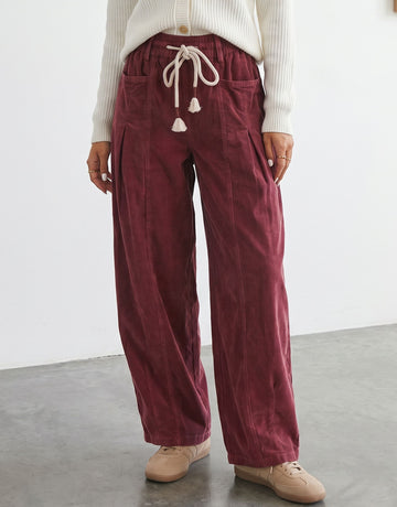 Comfy Drawstring Corduroy Wide Leg Pants