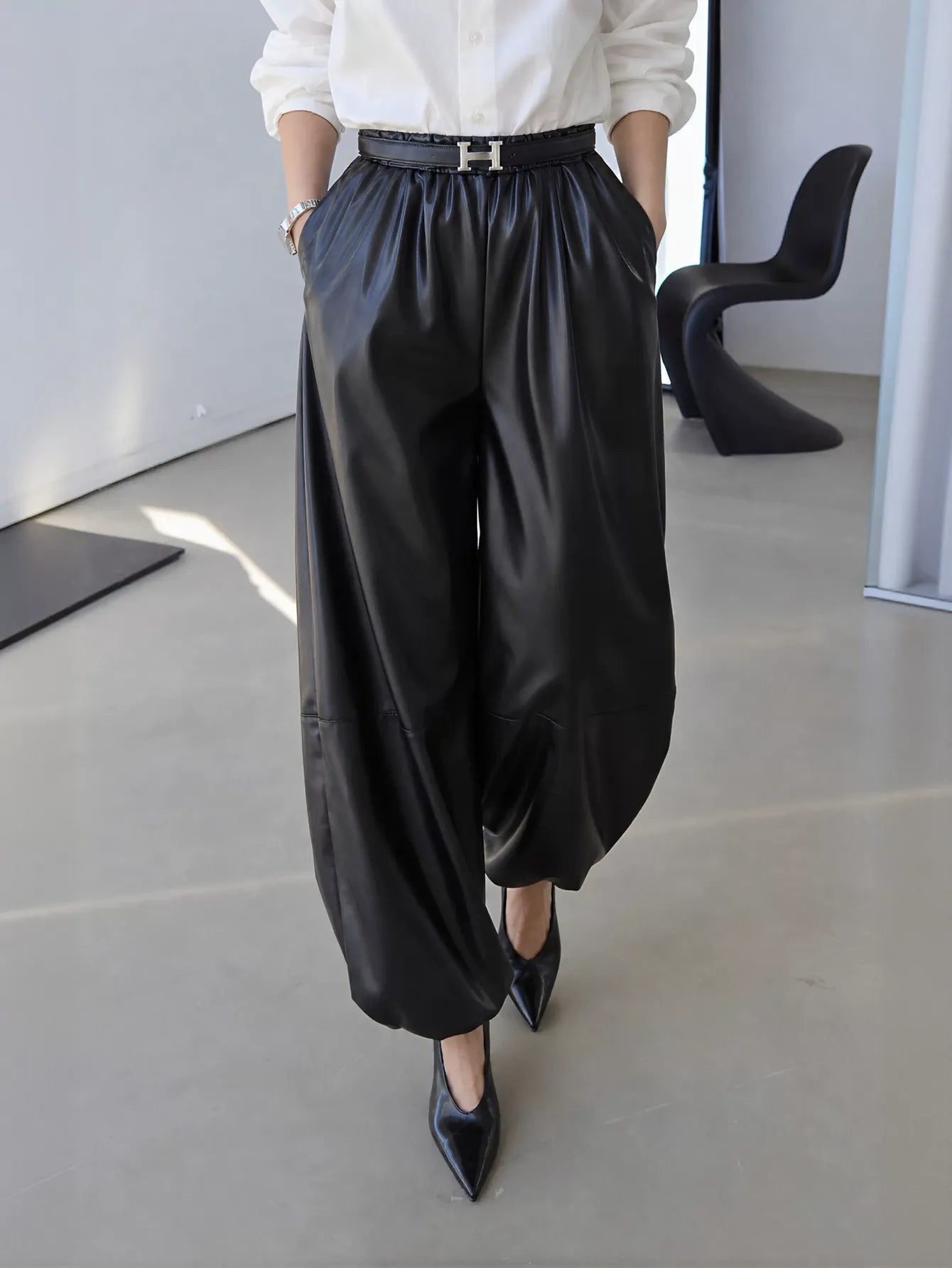 High Waisted Faux Leather Balloon Pants