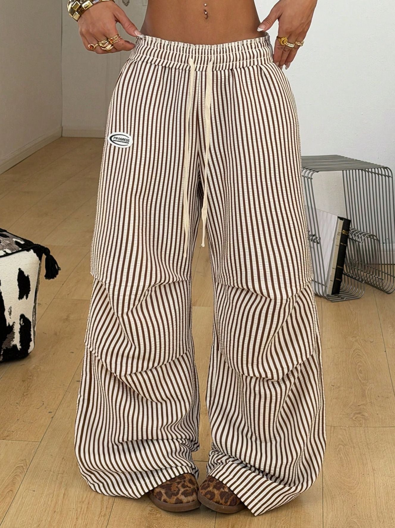 Striped Low Rise Wide Leg Pants