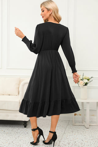 Twist Front Long Sleeve Midi Dress