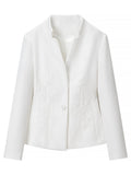 Elegant Floral Embroidered Stand Collar Blazer