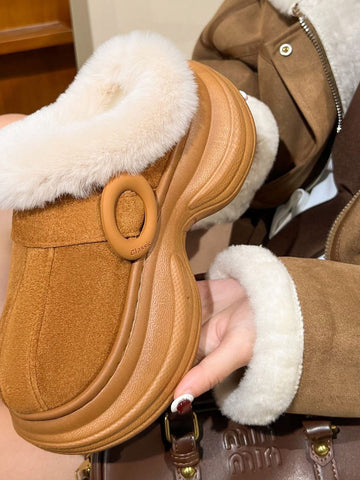 Fuzzy Platform Suede Clog Slippers