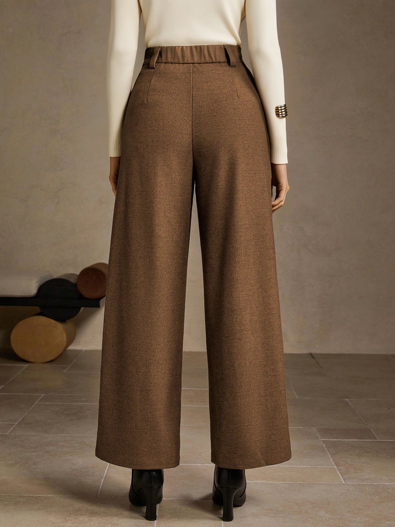 High Waisted Pleated Wide Leg Trousers
