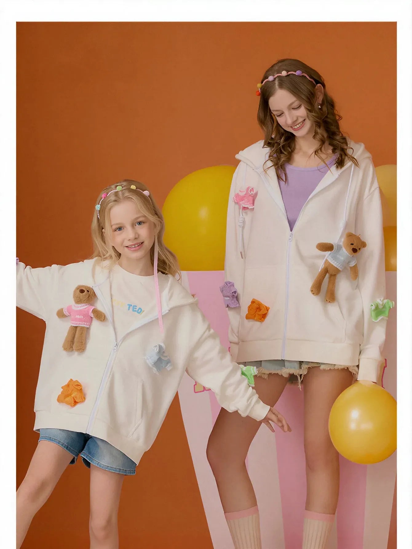 Cute Bear Graphic Zip Hooded Jacket