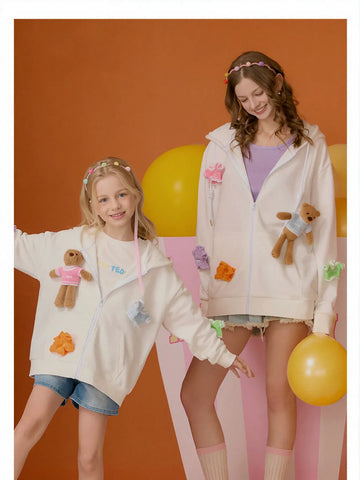 Cute Bear Graphic Zip Hooded Jacket