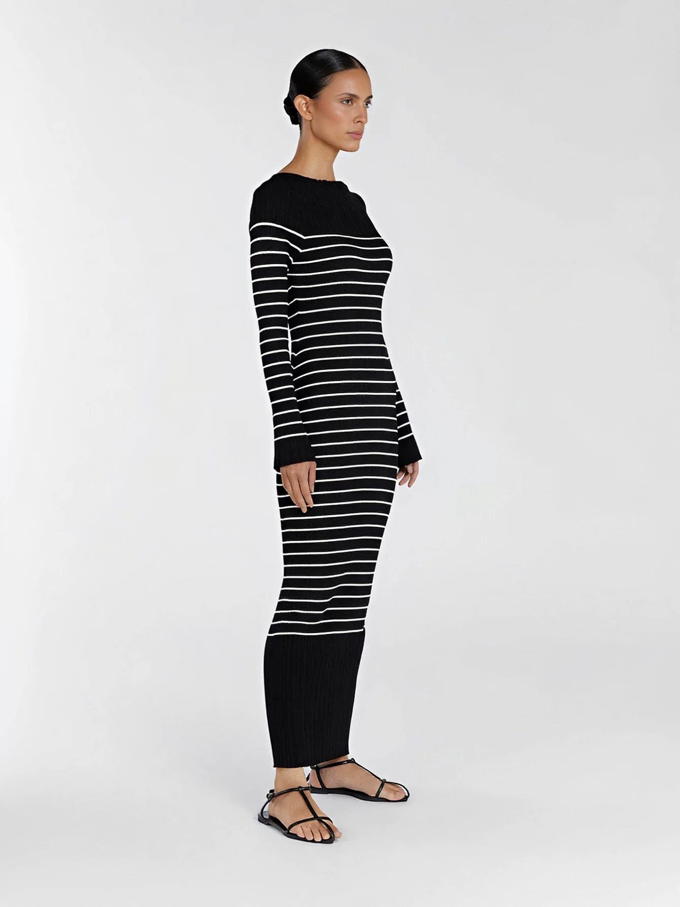 Striped Off Shoulder Ribbed Sweater Dress
