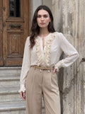 Ruffled Trim Elegant Chiffon Blouse