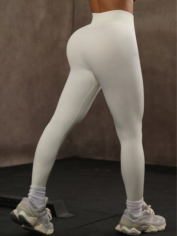 High-Waisted Ribbed Slim-Fit Training Yoga Leggings-Multicolor