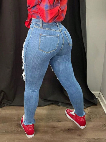 Distressed Ripped Skinny Street Jeans-Multicolor