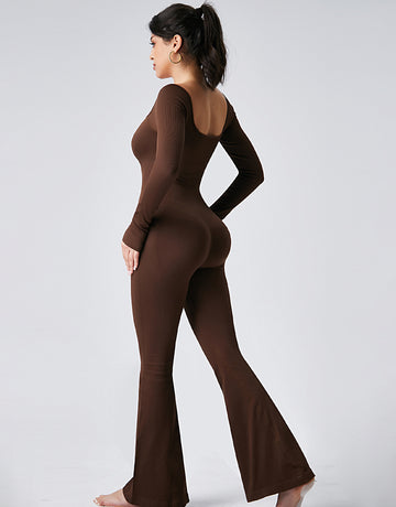 Square-Neck Flared-Leg Modern Jumpsuit