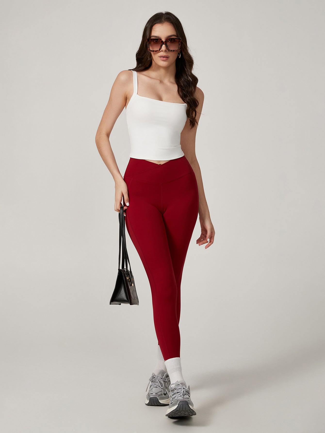 High-Waisted V-Waistband Toned Leggings-Multicolor