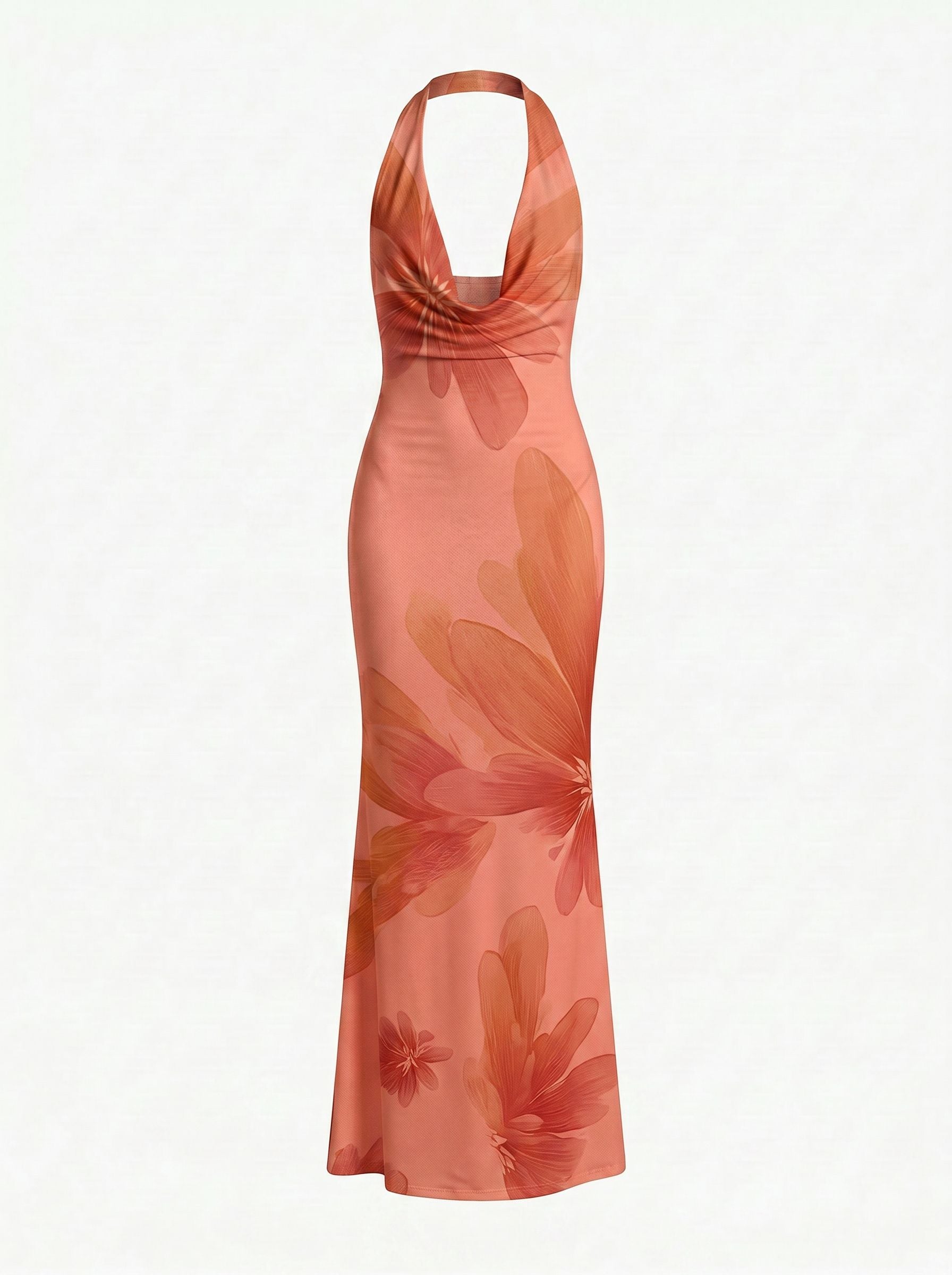 Floral Print Cowl Neck Bodycon Maxi Dress