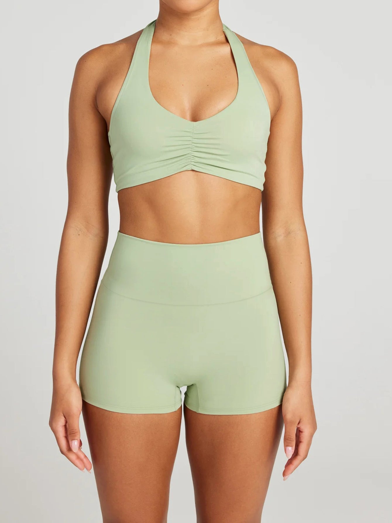 Ruched Sports Bra High-Waisted Shorts Sporty Set