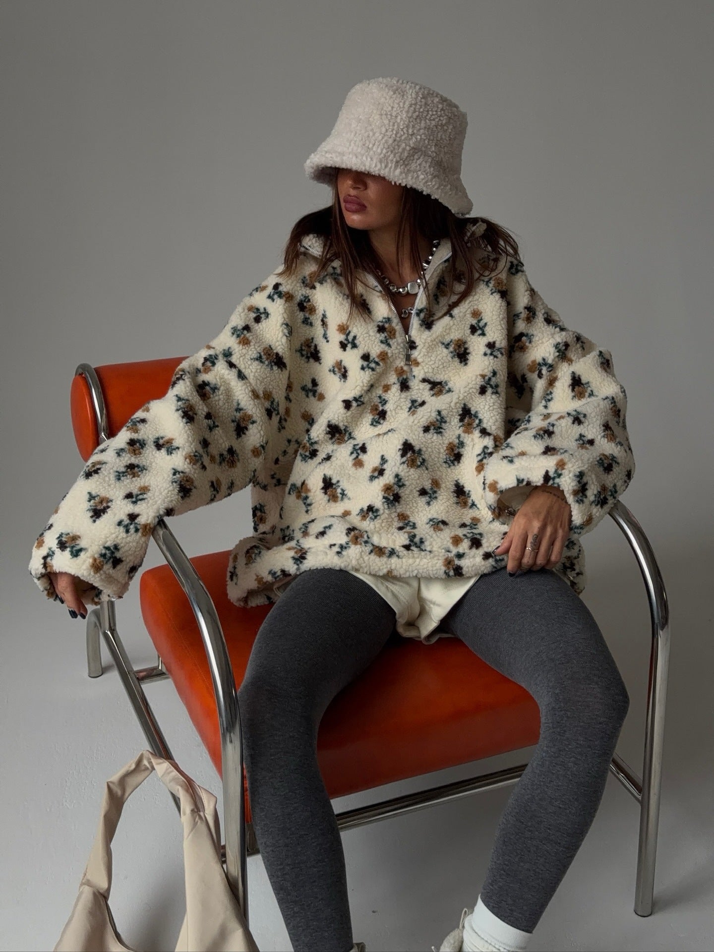 Cozy Floral Print Quarter Zip Fleece