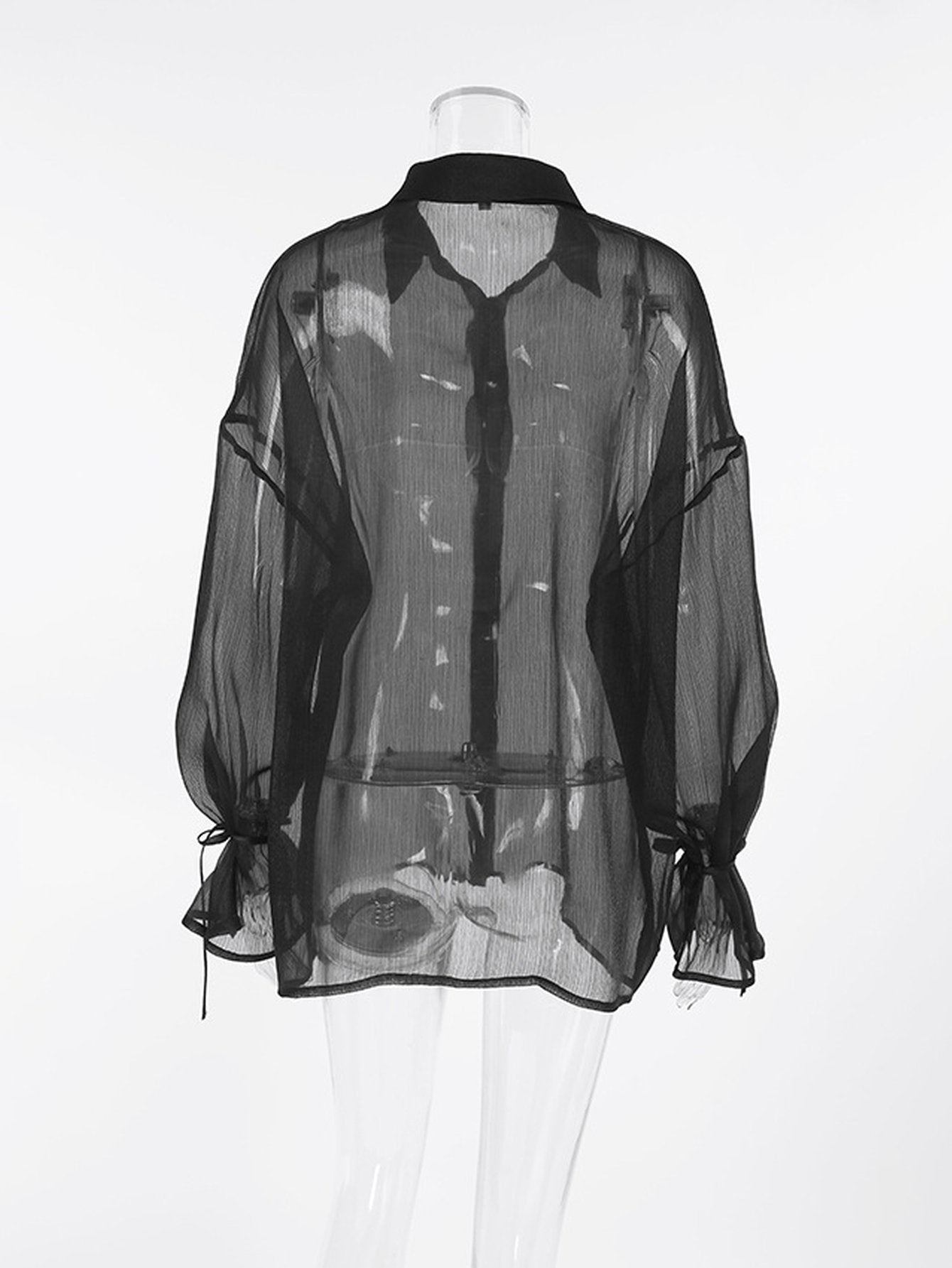 Sheer Balloon Sleeve Button Up Shirt