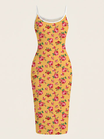 CAPRI Floral Print Sleeveless Bodycon Midi Dress