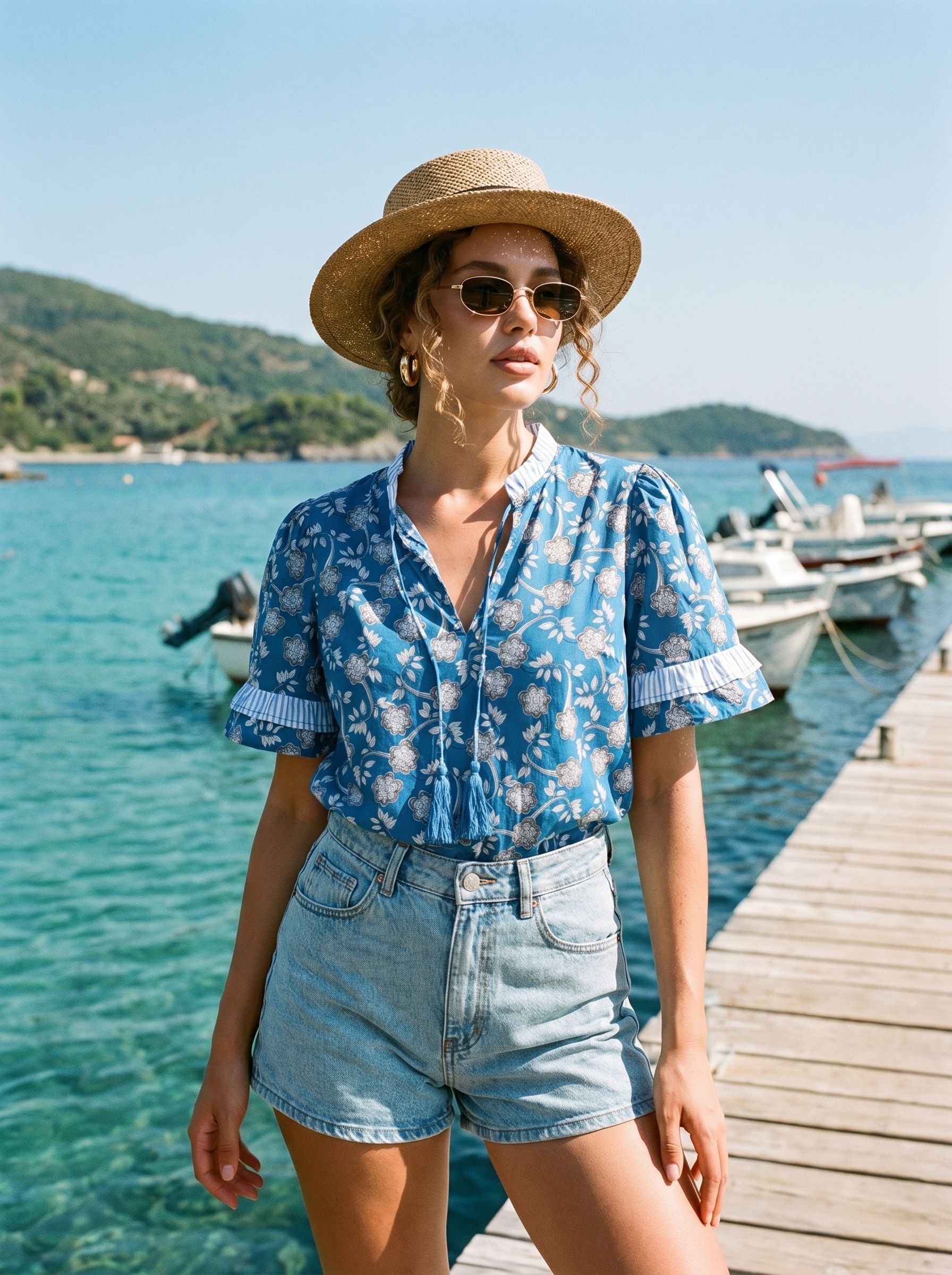 Floral Print Ruffled Sleeve Blouse