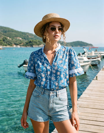 Floral Print Ruffled Sleeve Blouse