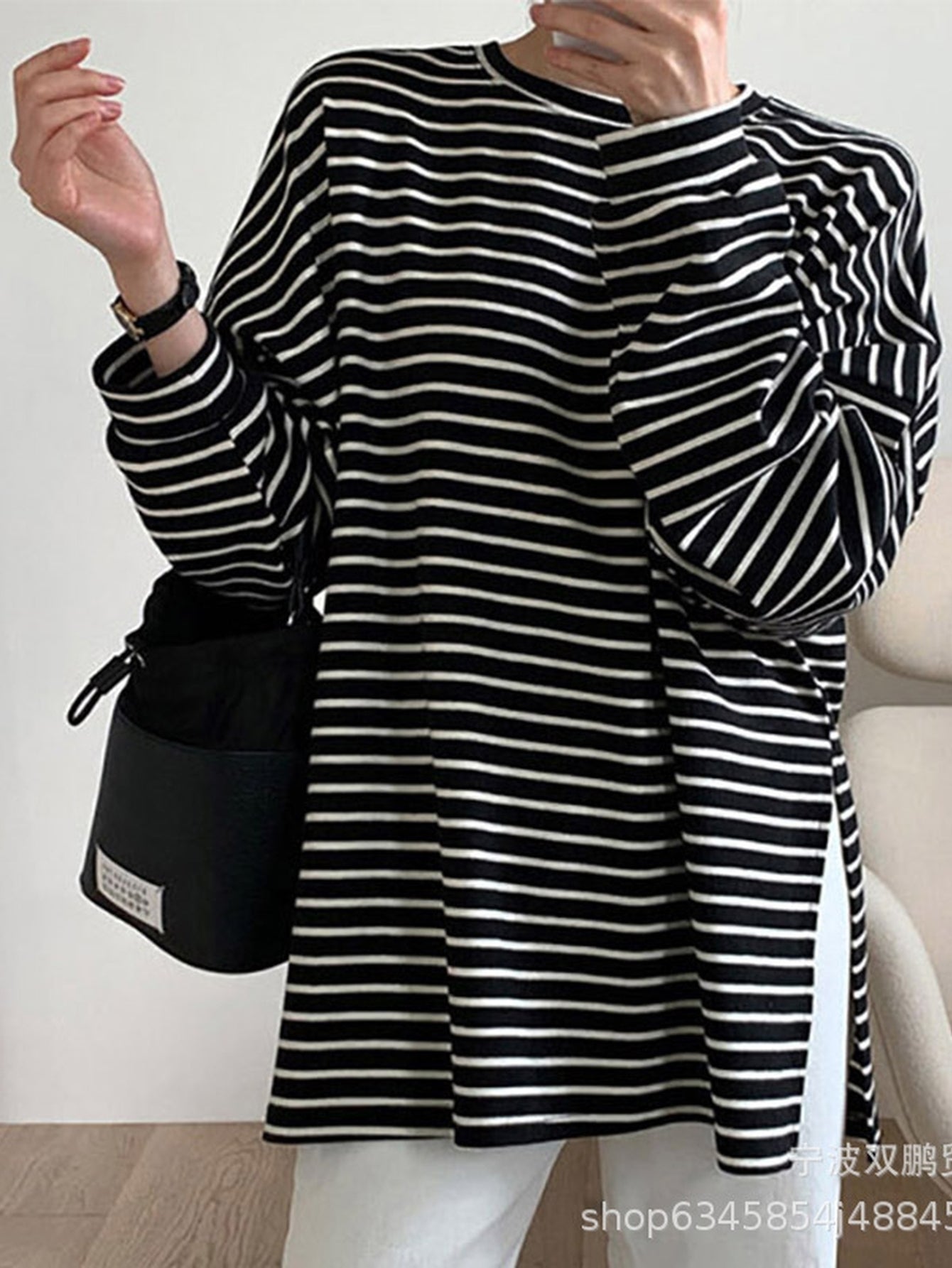 Oversized Striped Side Slit Tee