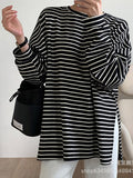 Oversized Striped Side Slit Tee