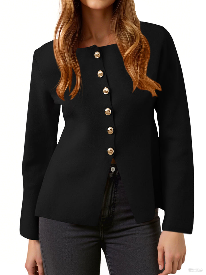 Elegant Gold Button Knit Jacket