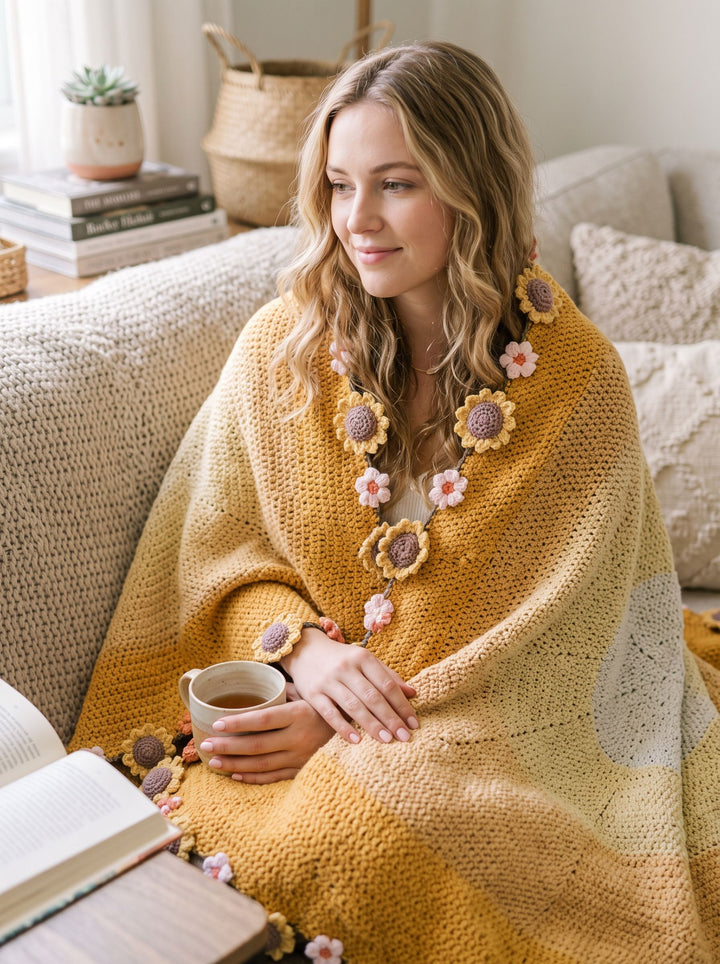 Cozy Floral Hand Knitted Blanket