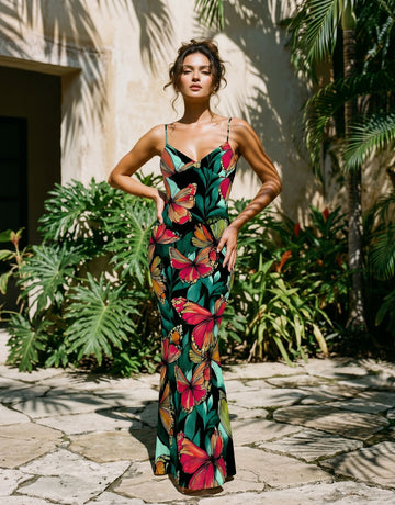 KIRA Floral Print Spaghetti Strap Bodycon Maxi Dress