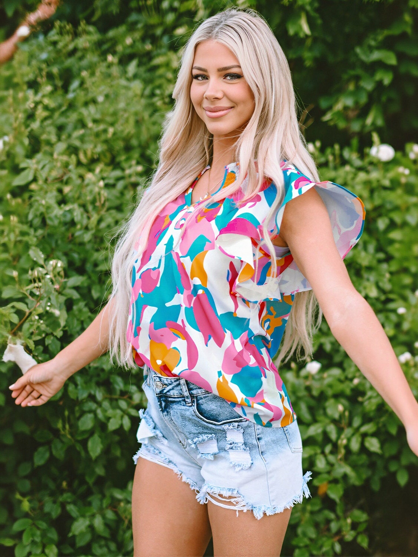 Abstract Print V Neck Blouse