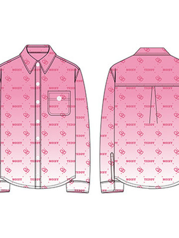 Cute Pink Heart Print Button Shirt