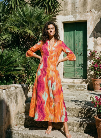 MIO Floral Print V Neck Tiered Maxi Dress