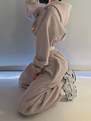 Cozy Fleece Cropped Hoodie Pant Set