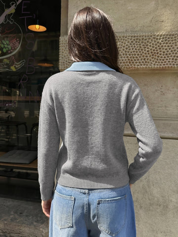 Contrast Collar V Neck Sweater
