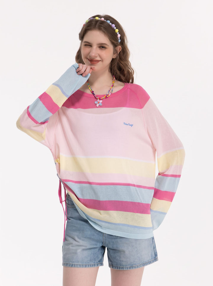 Striped Drawstring Side Knit Sweater