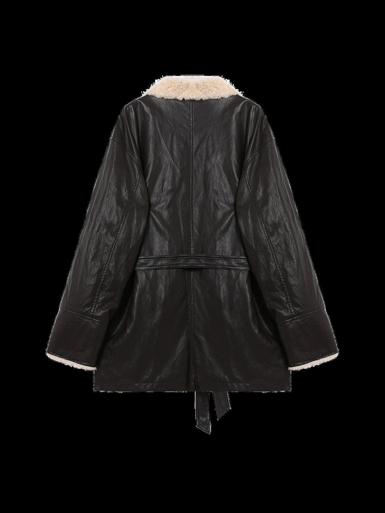 Oversized Faux Shearling Trim Leather Jacket