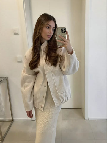 Cozy Brushed Wool Blend Bomber Jacket