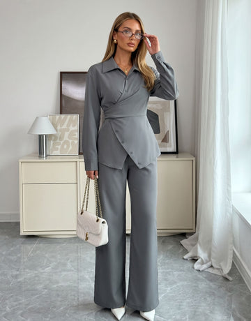 Elegant Wrap Buttoned Pant Set