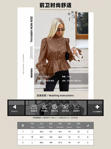 Elegant Lace Trim Peplum Button Shirt