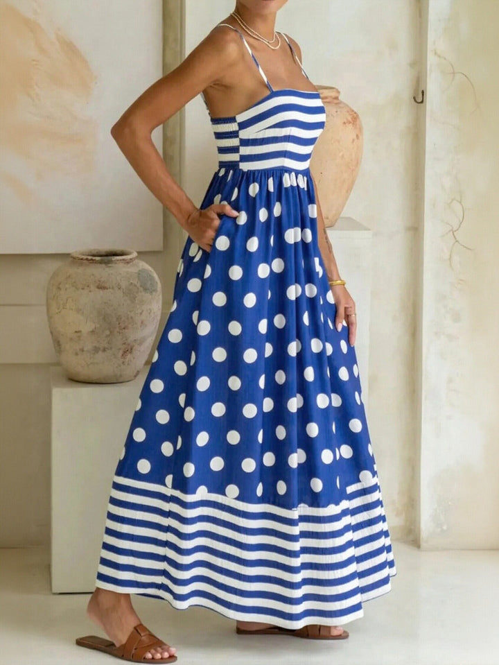 Striped Polka Dot Print Maxi Dress