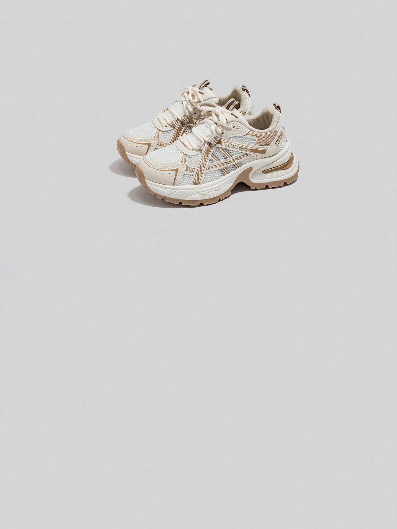 Chunky Sole Breathable Mesh Retro Athletic Shoes-Milan Beige