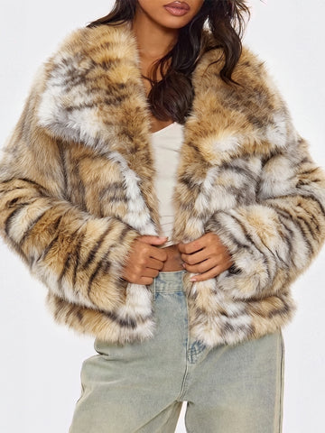 Luxurious Tiger Print Faux Fur Jacket