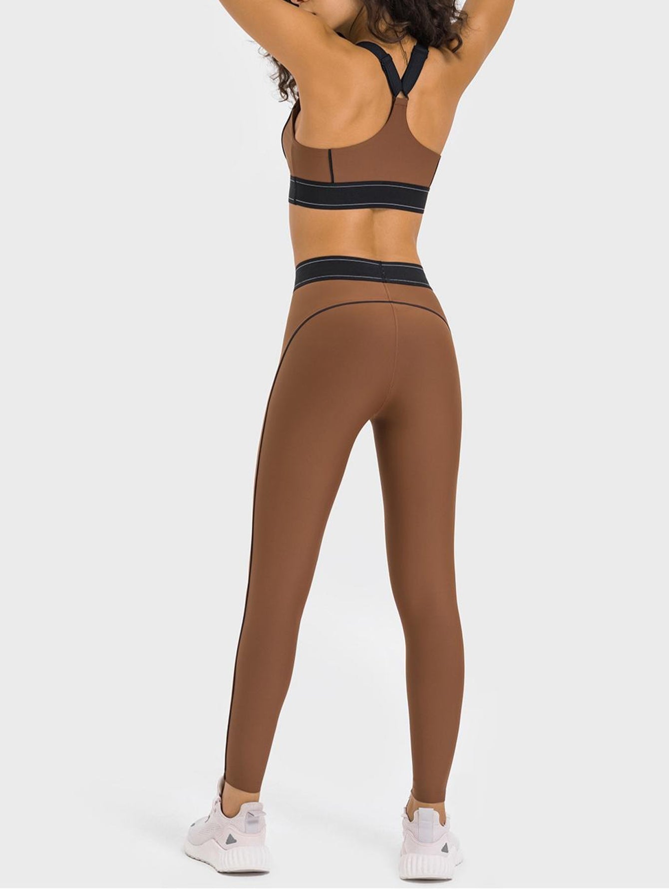 Crossback Sports Bra Side-Stripe Leggings Athletic Set-Multicolor