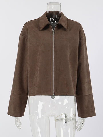 Vintage Brown Suede Zip Jacket