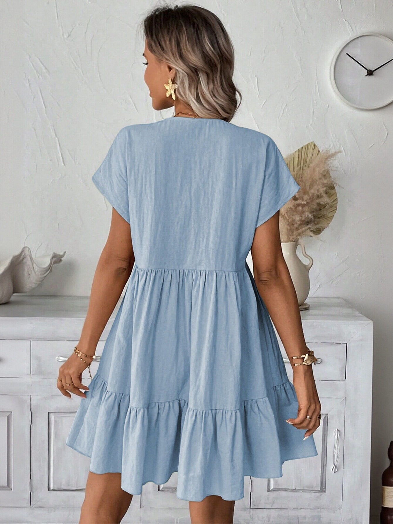 Ruffle Sleeve V Neck Mini Dress