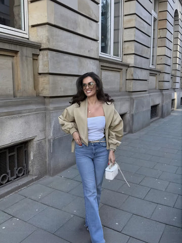 Oversized Collar Belted Cropped Jacket