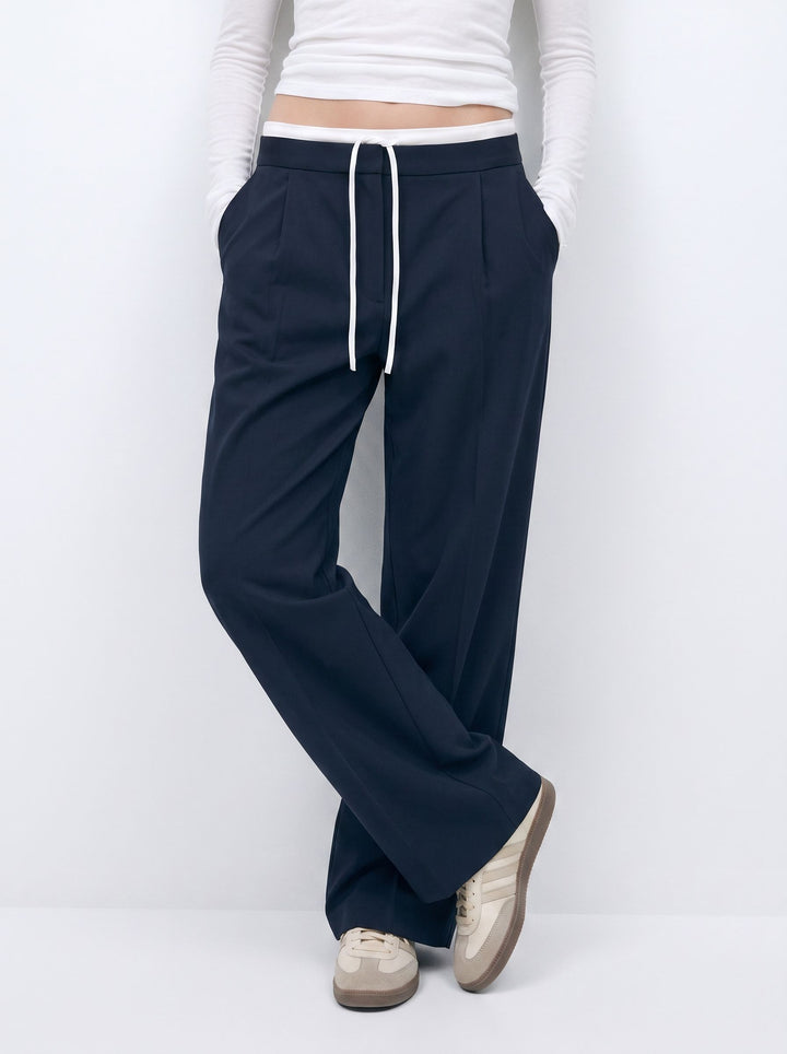 High Waisted Drawstring Wide Leg Pants