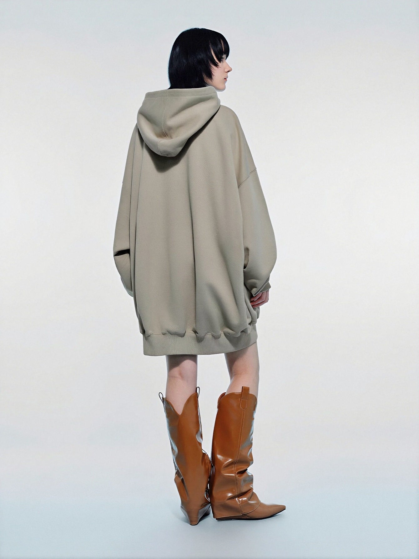 Urban Revivo Drop Shoulder Sleeve Hooded Balloon Dress-Natural