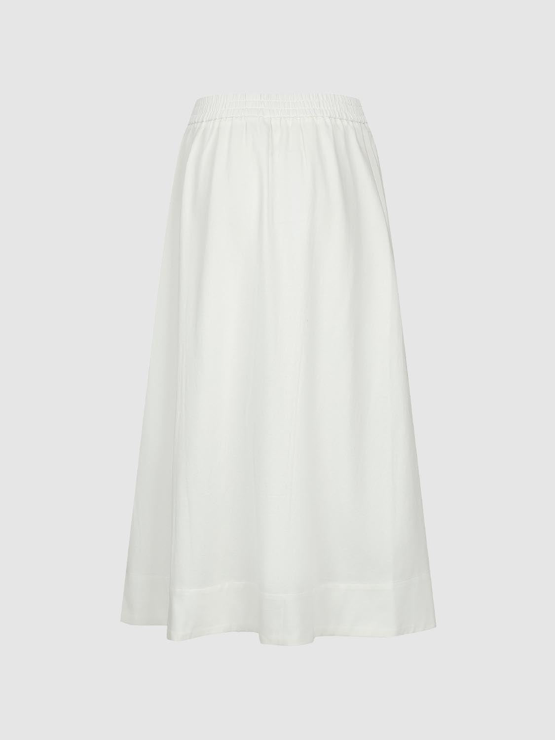 Urban Revivo Pull On Denim Midi Skirts-White