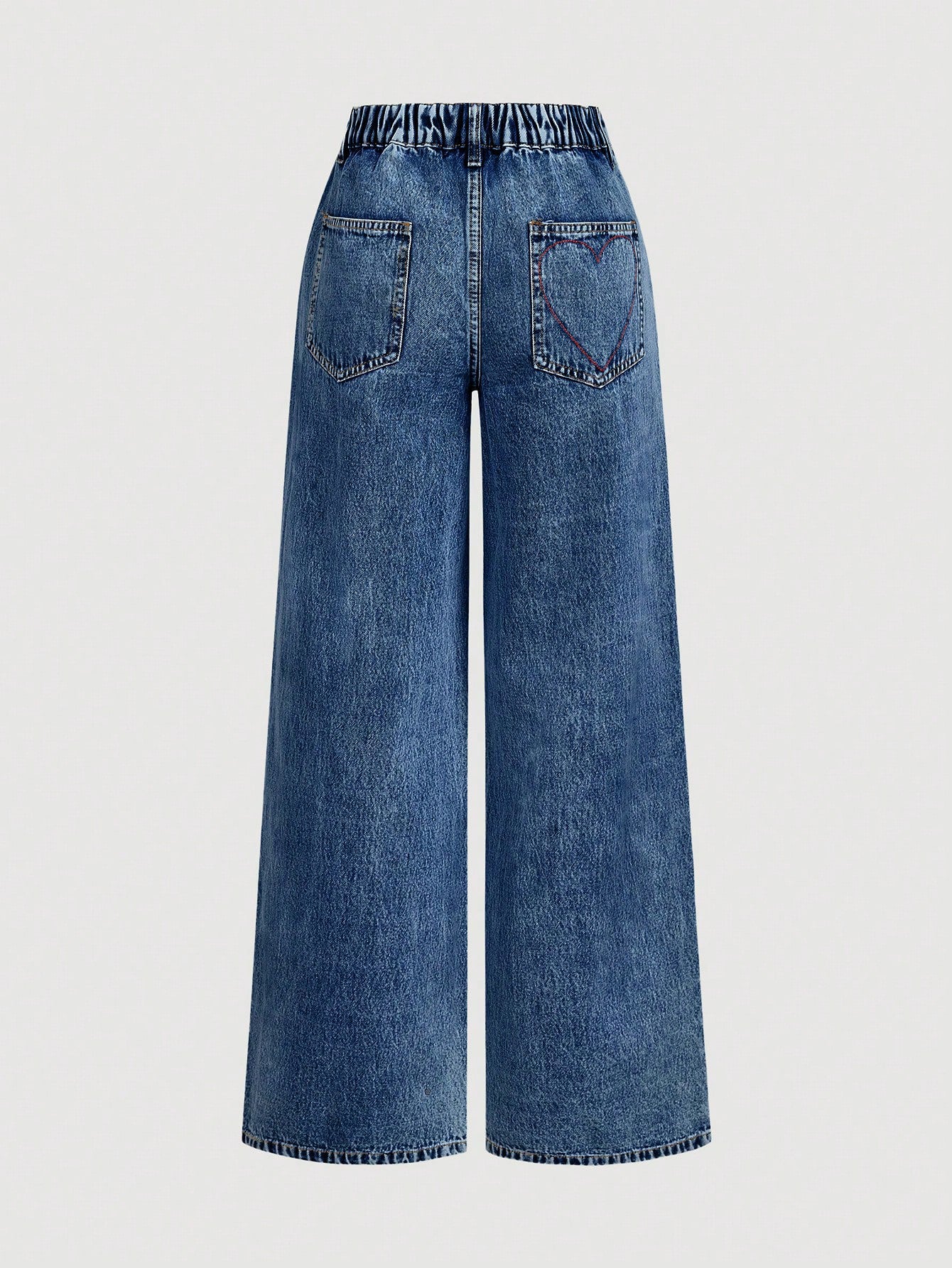 Embroidered Heart Wide Leg Jeans
