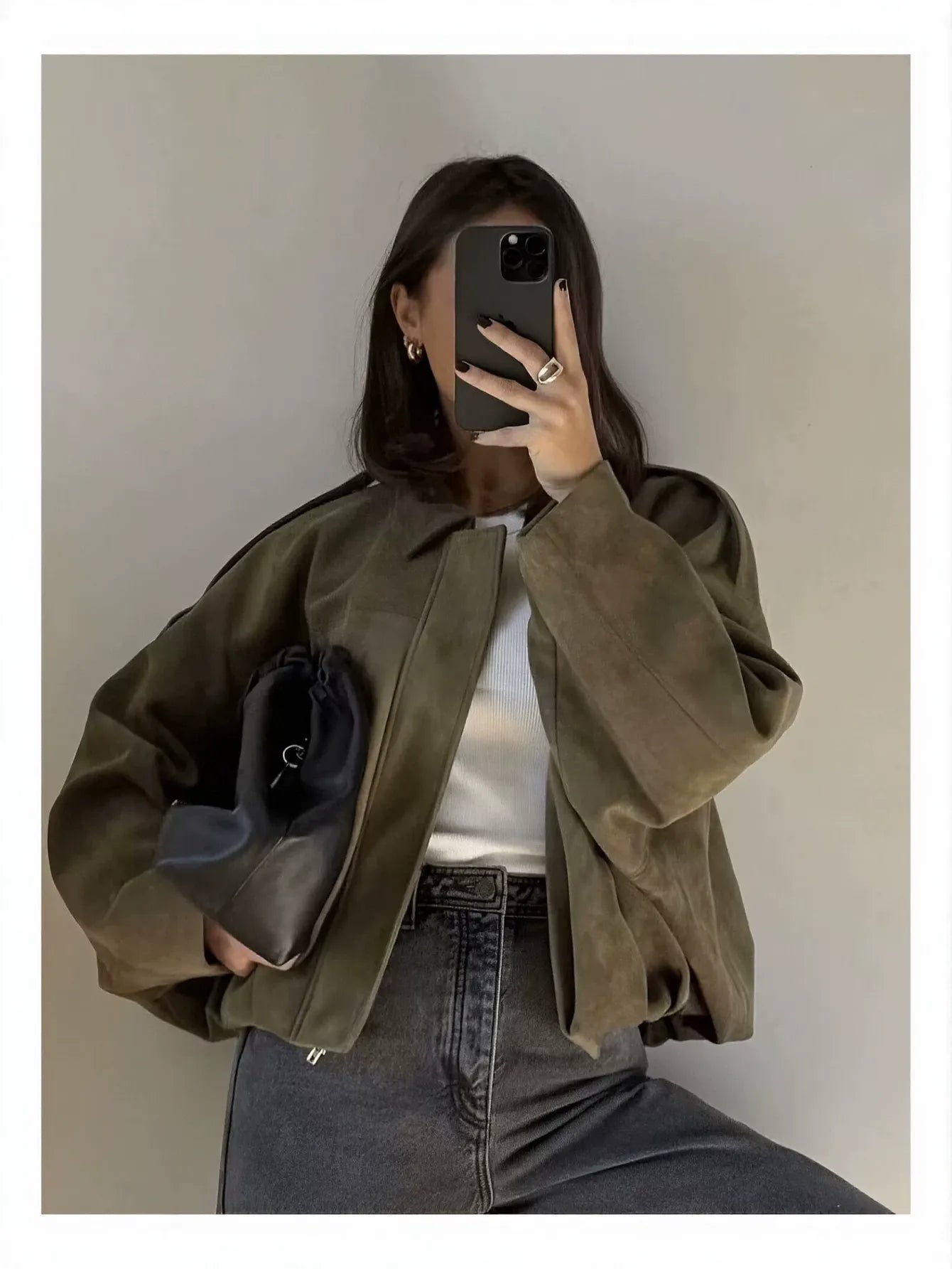 Oversized Suede Bubble Hem Jacket