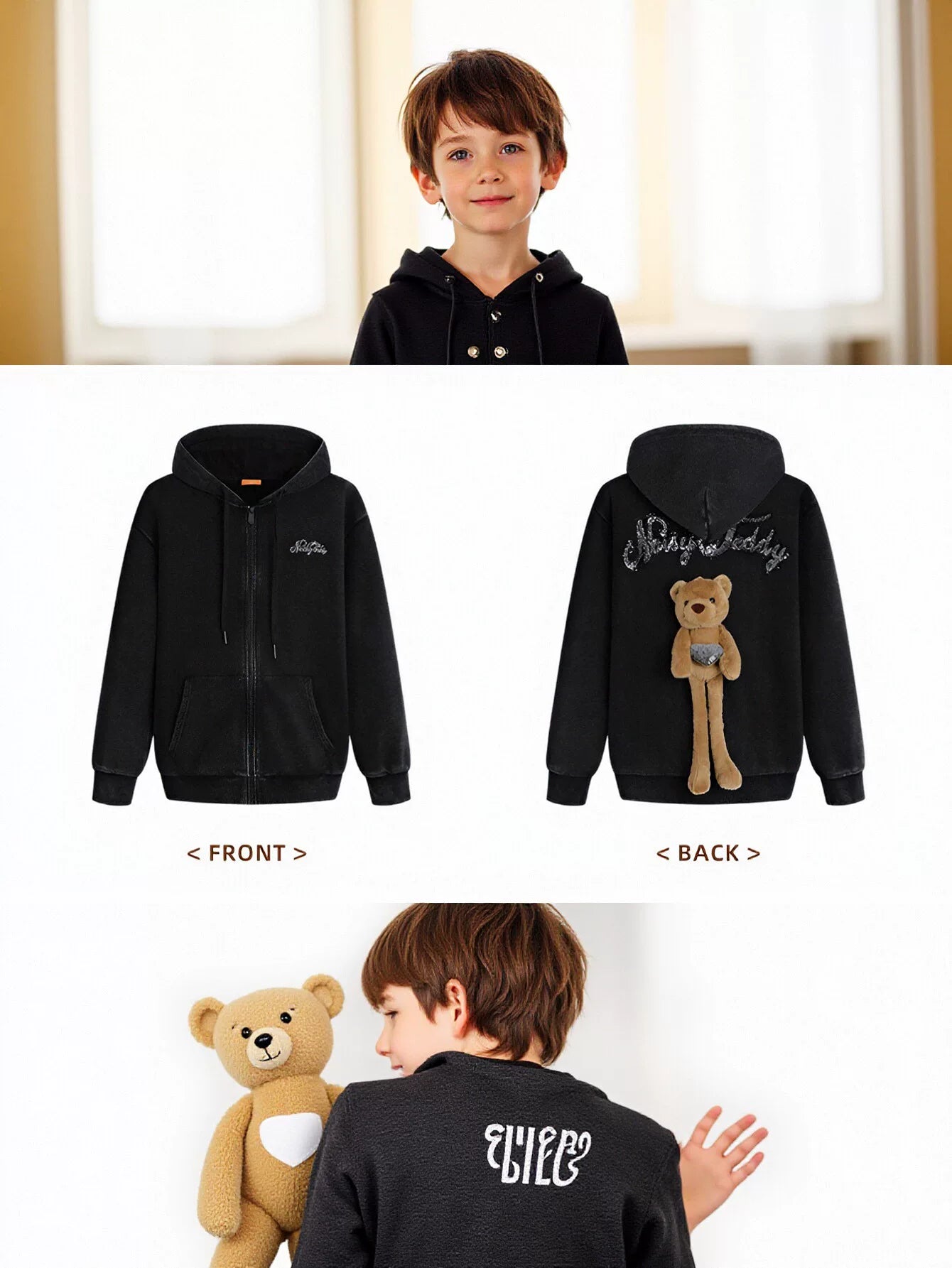 Sequin Embellished Teddy Bear Hooded Jacket